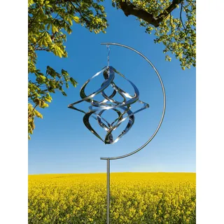 Pommerntraum ®| Edelstahlwindspiel Double-Twister Edelstahlständer Rostfrei | Windspiel Edelstahl Winddancer Gartenstecker Gartenkunst Ständer Sonnenfänger Hurrikan Windskulptur (40 cm ohne Kristall XXL)