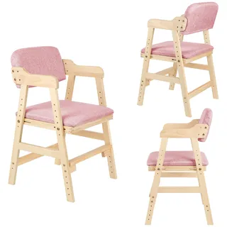 XUANYU Hochstuhl für Esszimmer Wohnzimmer Arbeitszimmer, Stabiler Esszimmerstuhl Holz mit Sitzkissen, Kinderhochstuhl Verstellbar Ergonomisch (Rosa-Holz)