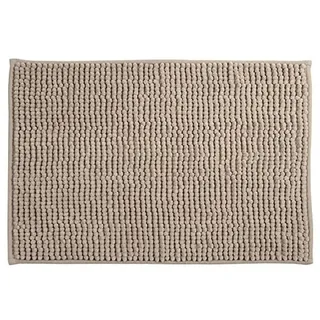 MSV – Chenille-Mikrofaser-Badematte – Langflorig, rutschfest – Maschinenwaschbar – Praktische Aufhängeschlaufe – Optimaler Komfort und Hygiene – Taupe – Einzelmatte – 40 x 60 cm