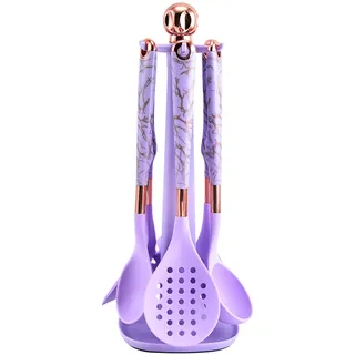 UXIYI 7-teiliges Küchenutensilien-Set Silikon-Kochgerät mit drehbarem Ständer, Küchenwerkzeug-Pfannenwender-Set, Nudelbesteck, Suppenkelle, Fester Löffel,Lila