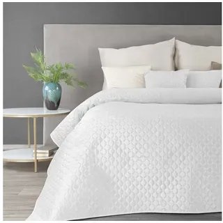 Eurofirany Tagesdecke Gesteppte Decke Velours Karomuster Weicher Überwurf, Eleganter Bettüberwurf Doppelbett weiß 170 cm x 210 cm