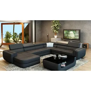 JVmoebel Wohnlandschaft Designersofa aus Leder mit Boxspring-Polsterung und Zierkissen, Made in Europa schwarz