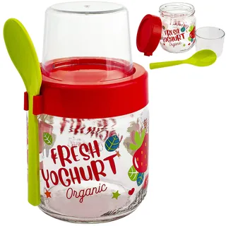 alles-meine.de GmbH Glas - Salatbecher/Joghurtbecher/Müslibecher - to go - mit Löffel + Deckel + mit Einsatz - 425 ml - BPA frei - Erwachsene & Kinder - Joghurt Müsli - Obst ..