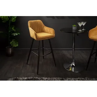riess-ambiente Barhocker TURIN senfgelb/schwarz – Samt, mit Armlehne, Ziersteppung, komfortable Polsterung mit Fußablage – ideal für Bar oder Küchentheke gelb