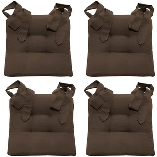MAGMA Fino Stuhlkissen Sitzkissen Schleifenband Auflage Polster Stuhl Stuhlauflage Rattanstühle extra dick Esszimmerstühle 4er Set Indoor Outdoor (Braun)
