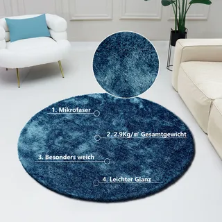 Bruno Banani Hochflor-Teppich BRUNO BANANI "Dana Teppich, Kundenliebling" Gr. 9, blau, H:30mm Ø:140cm, Kunstfaser, Teppiche, unifarben, Mikrofaser Teppiche, Wohnzimmer, Schlafzimmer, Esszimmer
