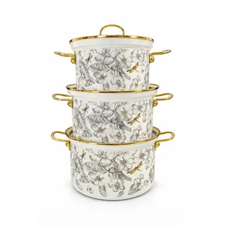 Zilner Topf-Set Kollektion emaillierter Töpfe, klassischen Natur inspirierten Designs, Aluminiumguss, Emaille (6-tlg., Die perfekte Geschenkidee für jeden Anlass) grau|weiß