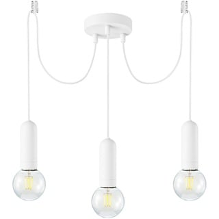 Pendelleuchte, weiß, E27 Fassung, Industrial Stil, 3 Leuchtspots, modern