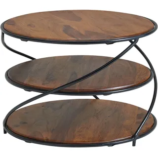 Wohnling Couchtisch rund Braun Sheesham 58 x 40 cm