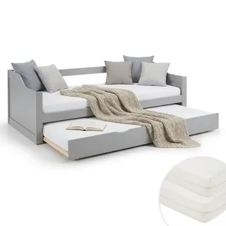 Homestyle4u Ausziehbett 90 x 200 cm Grau