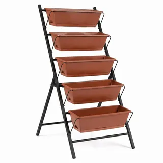 FANTASK 5-stufiges Hochbeet, 57 x 71 x 115 cm, Vertikales Hochbeet mit 5 Etagen & Drainagelöchern, Vertikalbeet freistehend, Pflanztreppe für Gemüse Kräuter Blumen (Rot)