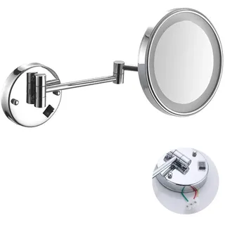CAAUYXZW Schminkspiegel mit LED-Licht, Rasierspiegel, Wandmontage, 3-fache Vergrößerung, ausziehbar und verchromt, mit Bohren oder ohne Bohren, einseitig rund(#6)