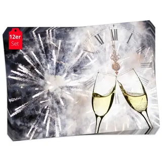 Tischsetmacher Platzset Tischsets I Platzsets - Silvester - Silvesterdeko - Sektgläser mit Uhr, (silber aus hochwertigem Papier, 12-St., 44 x 32 cm), Made in Germany silberfarben