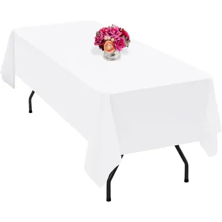 Teruntrue 1 Pack White Polyester Tischdecke 140 x 240 cm Polyester Stofftuch Faltenfest waschbarer Rechtecktischabdeckung, für Hochzeit, Geburtstag, Party, Bankette Dekorieren