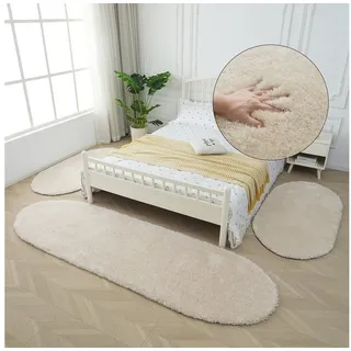 Bruno Banani Hochflor-Bettumrandung Dana Teppich, Kundenliebling, Höhe 30 mm, (3-tlg), unifarben, Mikrofaser, pflegeleicht, Bettvorleger, Schlafzimmer beige