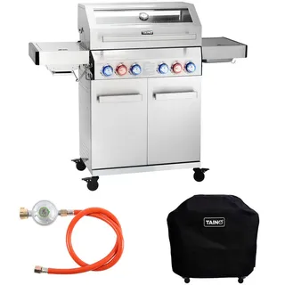 Taino Gasgrill, Silber, Metall, 140x117x55 cm, Grills & Outdoor-Küchen, Gasgrills