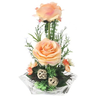 Gestecke Tischgesteck Kunstblumen Tischdeko künstliche Rosen Blumen Rose, PassionMade, Höhe 25 cm, Tischdeko Blumengesteck künstlich auf Glasschale orange