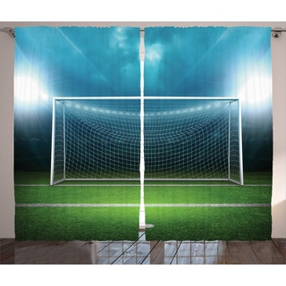 ABAKUHAUS Sport Rustikaler Vorhang, Fußball-Fußball-Spiel, Wohnzimmer Universalband Gardinen mit Schlaufen und Haken, 280 x 225 cm, Grün Blau