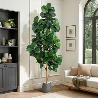 Künstliche Pflanzen 210cm Kunstpflanzen groß für Wohnzimmer | Nahtlose Steckmontage | Seidenstoffblätter | Flexibel formbare Zweige | Vormontiert im 22 x 23 cm Blumentopf