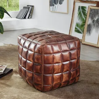 FineBuy Sitzwürfel Leder Ottomane Sitzhocker Hocker braun Polsterhocker