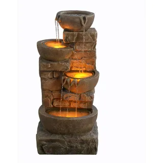 Teamson Home Gartenbrunnen, Braun, Kunststoff, Stein Optik, 38.7x84.5x39.4 cm, Gartenzubehör, Gartendeko