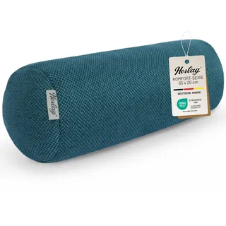 Herlag große Kissenrolle Luxe 65x20cm - Lange Nackenrolle mit Bezug - Wohnliches Seitenschläferkissen - Waschbare Schlafrolle für Erwachsene & Kinder - Eleganter Strukturstoff -Petrol - Öko Tex 100