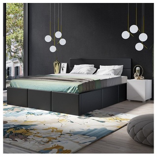 Lomadox Schlafzimmer-Set CAIRNS-132, (Spar-Set, 3-St), in weiß Hochglanz mit Polsterbett in schwarz (Kunstleder), Modern weiß