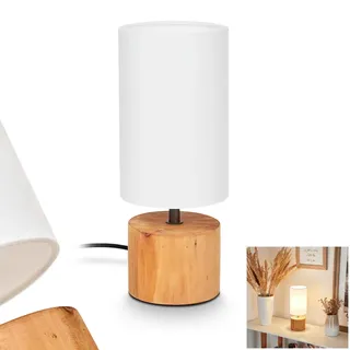 Tischleuchte Geneva, Nachttischlampe aus Holz/Stoff in Natur/Weiß, Tischlampe 1-flammig im skandinavischen Design, 1 x E14, Ø 12 cm, Leucht m. An-/Ausschalter am Kabel, ohne Leuchtmittel
