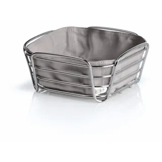 blomus -DELARA- Brotkorb S aus verchromtem Stahl, Taupe, Baumwoll-Stofftasche, trendiges & modernes Design, vielseitig nutzbar, hochwertige Verarbeitung (H / B / T: 9,5 x 21 x 21 cm, Taupe, 63667)