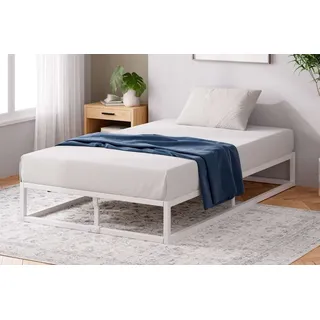 Zinus Joseph Metallbett - Bett 90x200 cm - Höhe: 25 cm - Bettgestell mit Lattenrost - Einzelbett - Einfache Montage - Bettrahmen weiß - Weiß
