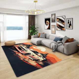 Generisch JDM Teppich - Teppich Wohnzimmer Schlafzimmer Japanischer Sportwagen, Kleiner Teppich Jungen Rennwagen, Weich Kurzflor & Waschbar & rutschfest Fussmatte Innen, Kinderteppich 60x90 cm