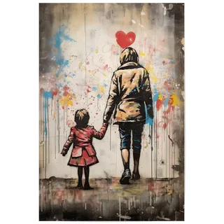 artboxONE Poster 90x60 cm Menschen Mutterliebe x Banksy hochwertiger Design Kunstdruck - Bild Mutter Grafitti Liebe