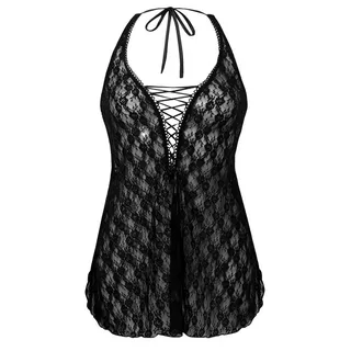 Vanilla night&day Negligé (Set, 1-tlg., 1-teilig) Damen Spitzen-Hemdchen Blumenmuster Neckholder lila|schwarz XL