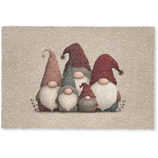 FUSSMATTE Wichtel - Weihnachten - Schnee - Zipfelmützen Türmatte 90x60 cm