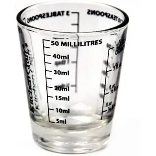 WestCraft Messbecher MessGlas, Measuring Glass, Messbecher Glas, Trinkglas mit Skala, Glas, Glas 50 ml Mess-Glas, Messbecher Glas Skala Aufdruck ml, OZ, Tbs, Tsp weiß