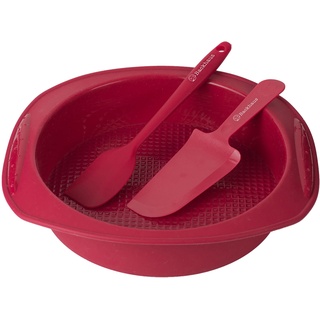 Backhaus FlexBake Obstkuchenform aus Premium Silikon, Antihaft Rundform mit Teigschaber und Kuchenmesser, BPA-Frei Antihaft Tortenbodenform | Rot