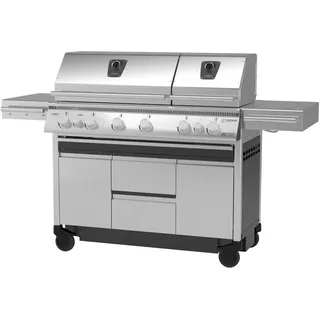 SCHICKLING BigRocket Luxus Edelstahl Gasgrill inkl. Heckbrenner und Drehspieß, 8mm Grillrosten, 800°C Keramikbrenner, 4kW Seitenkochfeld – 180kg | 39,5kW Leistung | Made in Germany | 100% Edelstahl