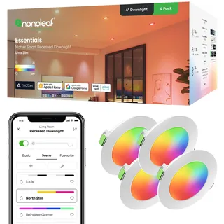 Nanoleaf Matter Einbaustrahler RGBCW LED Lampen, 4 Smarte & Dimmbar Glühbirnen, 550 Lumen, 75-85 mm Ausschnitt, WLAN Bluetooth App/Sprachsteuerung (Funktioniert mit Alexa, Apple), Wohnzimmer Deko