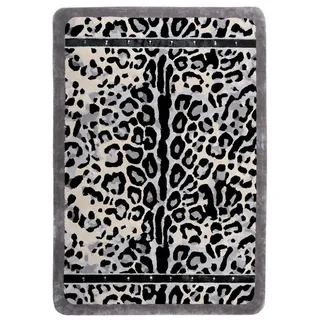 Casa Padrino Luxus Teppich mit Leoparden Design Grau / Creme / Schwarz 160 x 230 cm - Rechteckiger Wohnzimmer Teppich - Moderner Schlafzimmer Teppich - Luxus Interior - Luxus Qualität