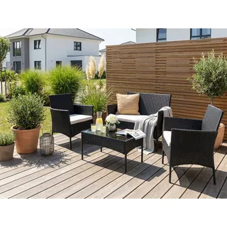Gartenlounge-Set KONIFERA "Balkonset »Palma«", schwarz (schwarz, beige), Stahl, Sitzmöbel-Sets, Stahl/Polyrattan