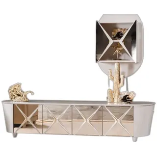 Xlmoebel Wohnwand Elegantes Holz Low Board mit goldenen Akzenten, (2-St., Regal, Sideboard), Hergestellt in Europa beige