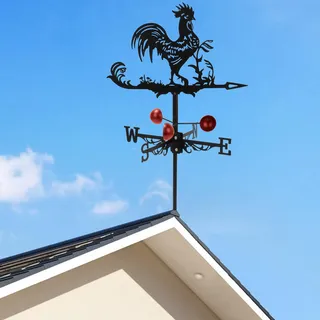 Wetterhahn Windfahne, 58 x 33 cm, Metall Hahn Wind Vane, Windrichtungsanzeiger Windspiel mit Halterung, Hahn Wetterfahne, Weather Vane Dach Garten Wegweiser Wetterfahnen für Hof, Terrasse und Dach