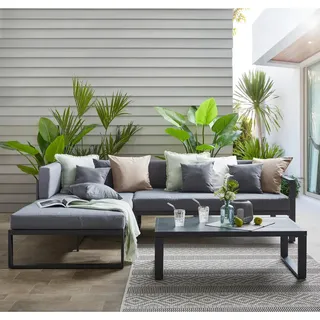 Ambia Garden Loungegarnitur, Anthrazit, Grau, Metall, Textil, Füllung: Komfortschaum,Komfortschaum,Schaumstoff, Ottomane links, L-Form, 248x180 cm, rostfrei, wetterbeständig, Loungemöbel, Gartenlounge-Sets