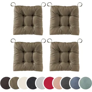 sleepling 2er Set Stuhlkissen 40 (vorne), 35 (hinten) x 38 x 7 cm, Sitzkissen für Stuhl & Bank mit Klettverschluss, 100% Baumwolle, Indoor & Outdoor, Made in EU, waschbar, Taupe