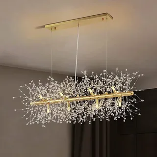 Moderne Kristall-Kronleuchter Löwenzahn Gold Kronleuchter Küche Esszimmer Schlafzimmer Rechteck Kronleuchter Länge 92 cm-12 Lichter