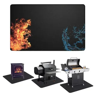 Feuerfeste Matte, Grillteppich 122 x 76 cm, Glasfaser Silikon - Schwarz