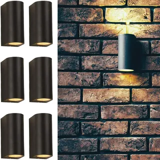 6x Außen-Wand-Leuchte-Lampe LUGANO Alu-Druckguss schwarz, up and down, 15x9,2x6,8cm. 2x GU10, IP44, Balkon-Garten-Leuchte-Lampe