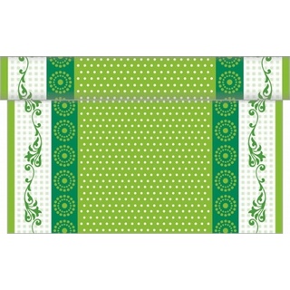 Sovie HOME Tischläufer Rabea in Grün aus Linclass® Airlaid 40 cm x 4,80 m, 1 Stück - Punkte Ornamente Hasen Ostern