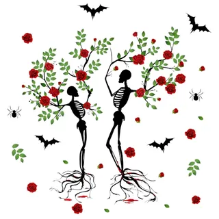 Mixnexorad Halloween Totenkopf Baum Wandtattoo,Halloween Wandtattoo,Interessante Fledermausaufkleber selbstklebend | Baum-Wandkunst, Skelett-schwarzer Aufkleber, Skelett-Kunstaufkleber für