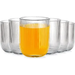 Vilde | Trinkgläser Set - 250 ml - 6 Stück - Transparent - Geriffeltes Glas - Spülmaschinenfest - Transparent